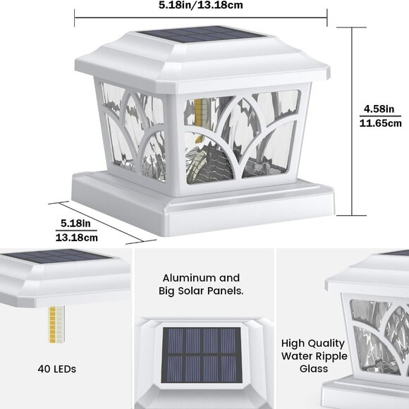 6x Solar Fence Post Cap Lights Outdoor 4 Modes White - Picture 5 of 12